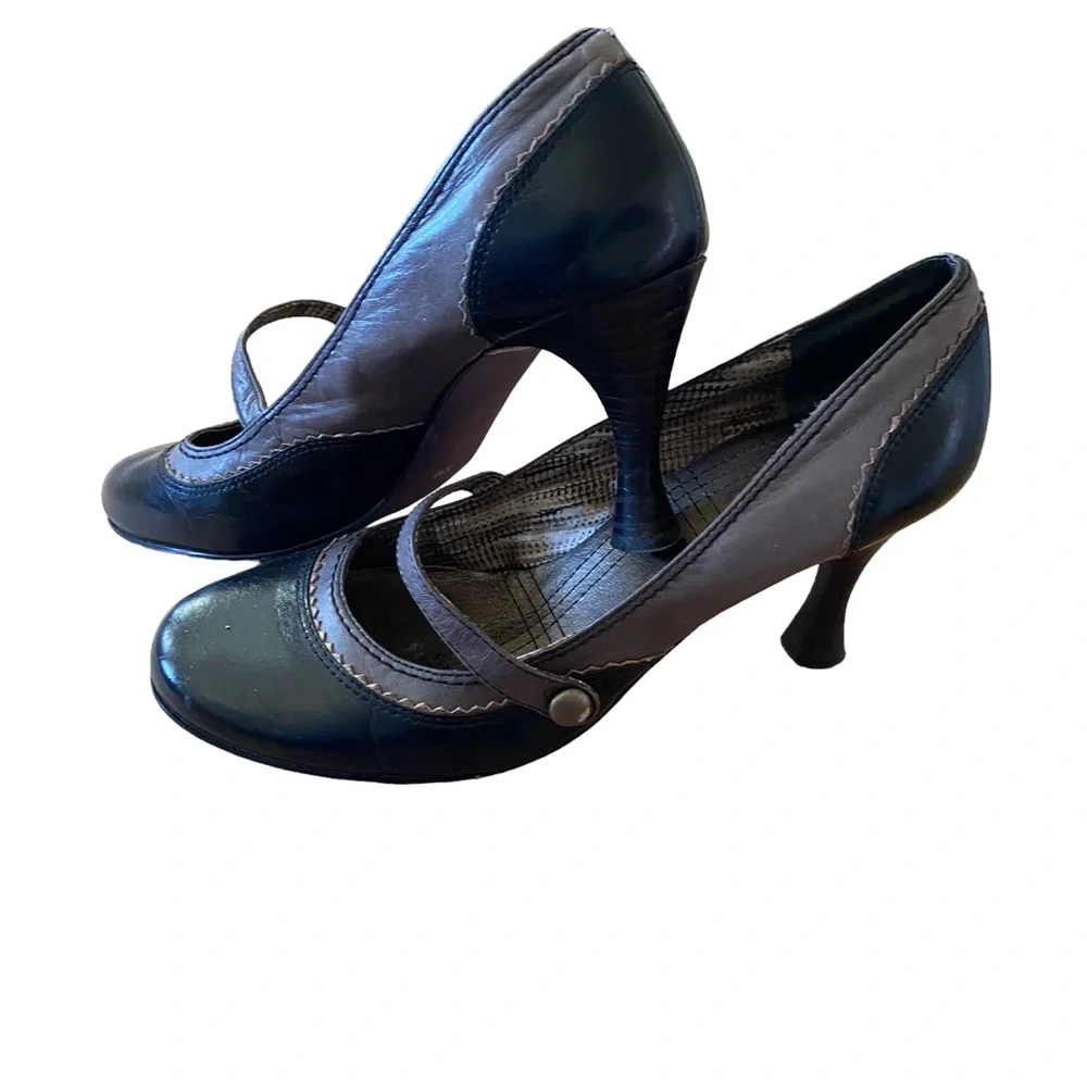 Bobbi Blu Donna Mary Jane Black & Pewter Leather Size 10 EUC - Picture 1 of 9
